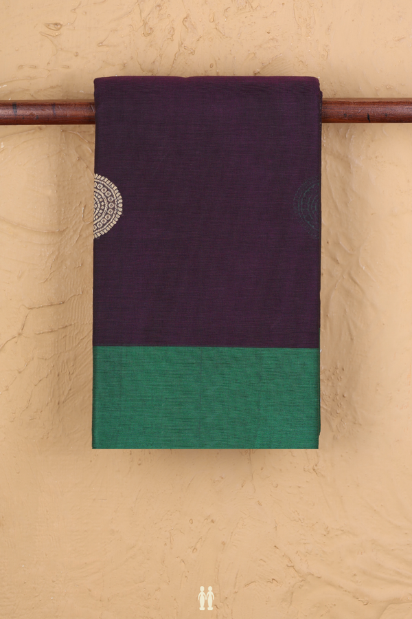 Kanchi Cotton Saree In Deep Purple With Peacock Buttas
