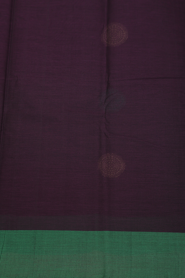 Kanchi Cotton Saree In Deep Purple With Peacock Buttas