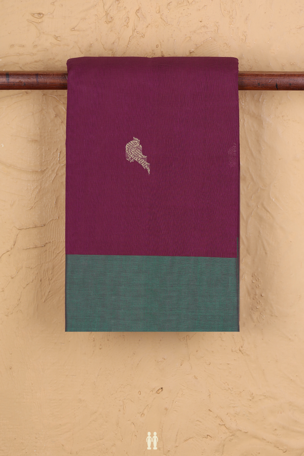 Kanchi Cotton Saree In Plum Purple With Parrot Buttas