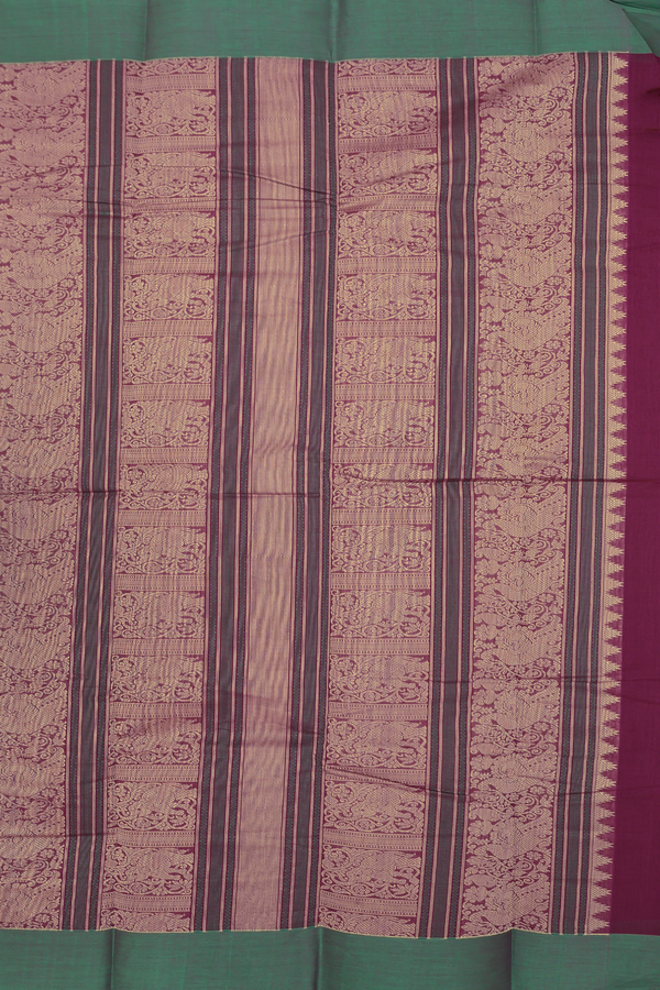 Kanchi Cotton Saree In Plum Purple With Parrot Buttas