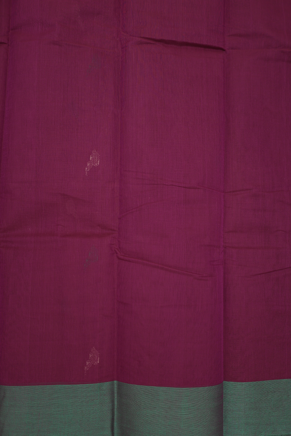 Kanchi Cotton Saree In Plum Purple With Parrot Buttas
