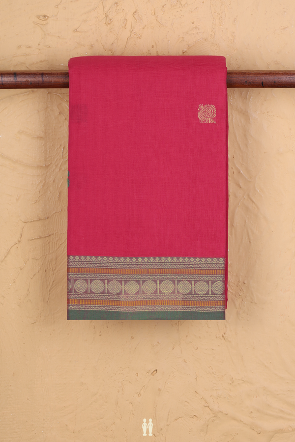 Kanchi Cotton Saree In Rani Pink With Peacock Buttas