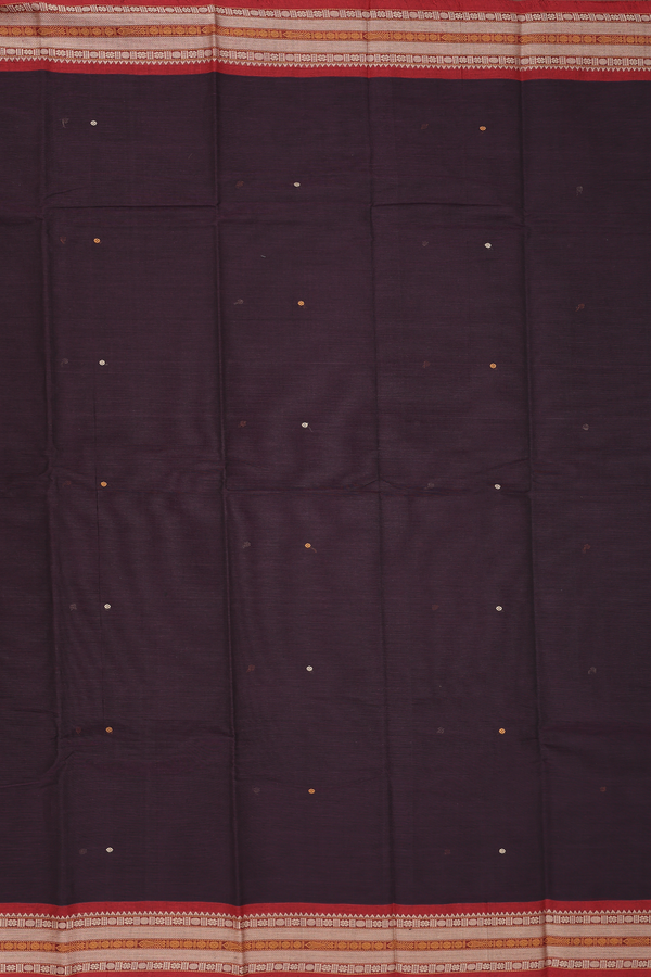 Kanchi Cotton Saree In Deep Purple With Threadwork Buttis