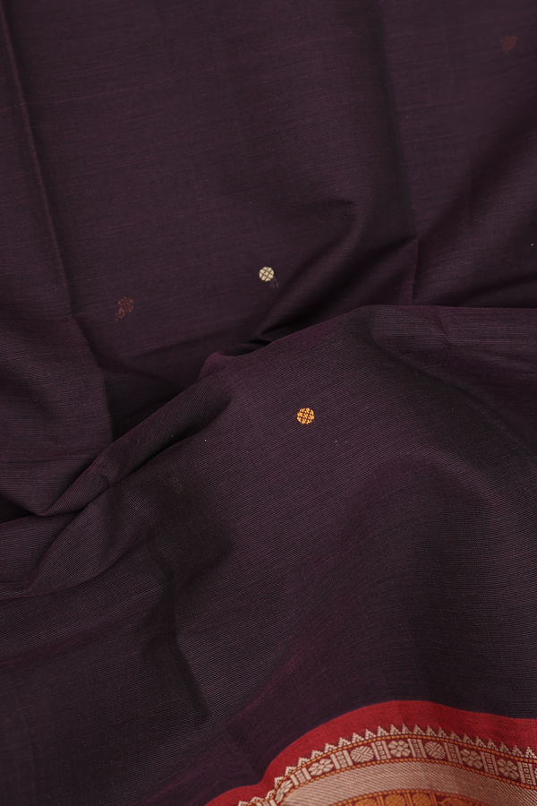 Kanchi Cotton Saree In Deep Purple With Threadwork Buttis