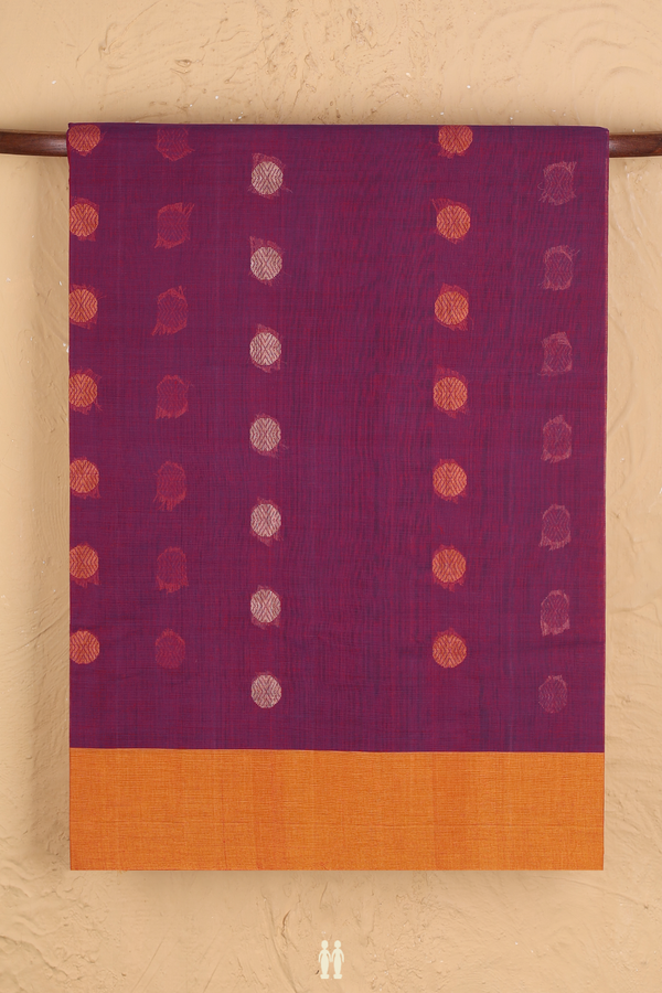 Coimbatore Cotton Saree In Berry Purple With Rudraksh Buttas