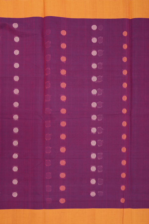 Coimbatore Cotton Saree In Berry Purple With Rudraksh Buttas