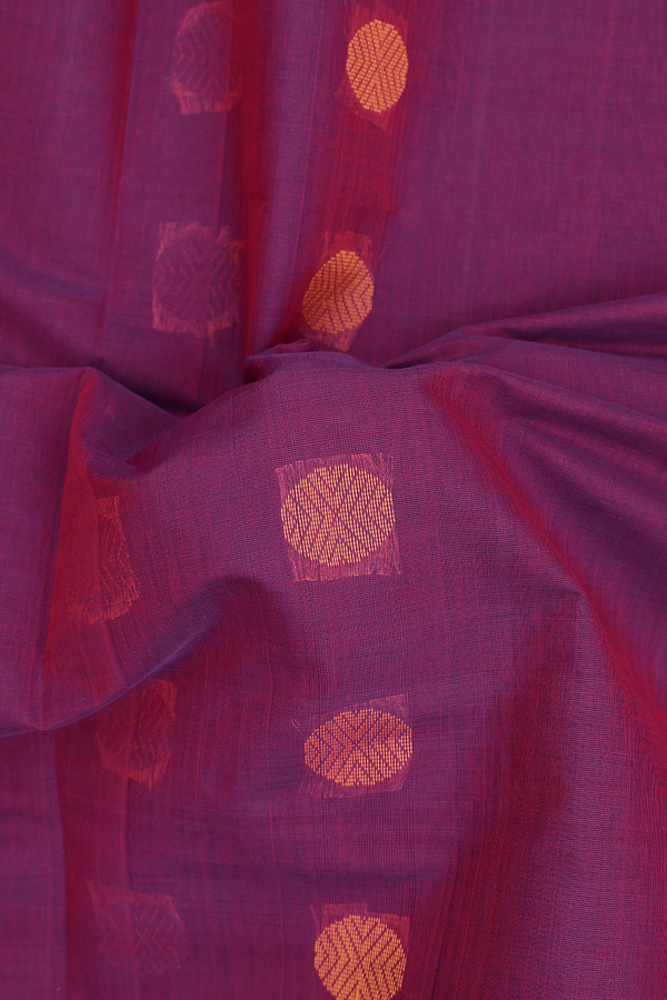 Coimbatore Cotton Saree In Berry Purple With Rudraksh Buttas