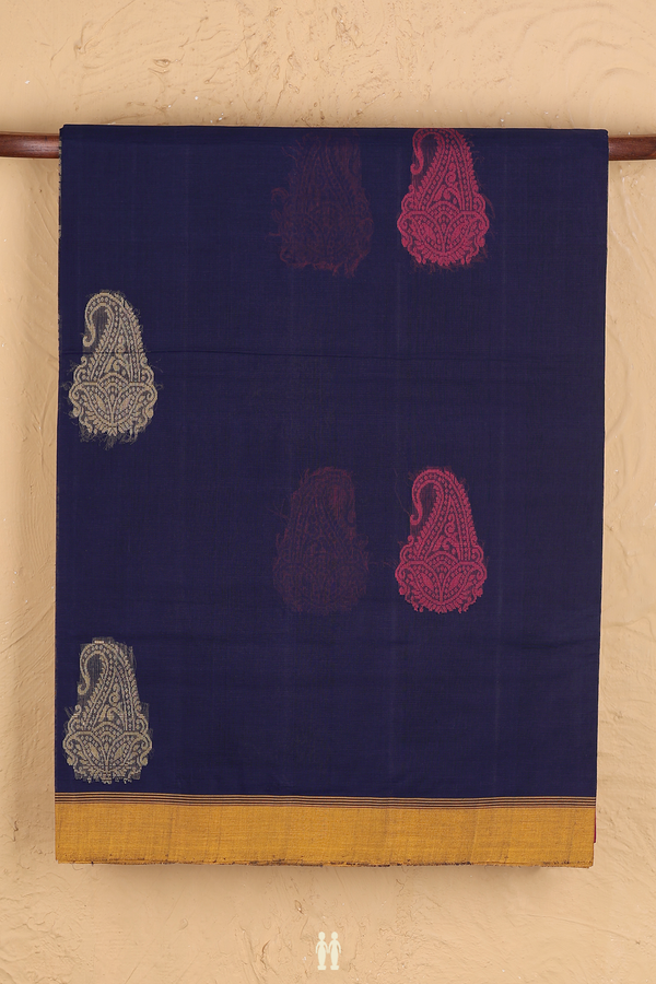 Coimbatore Cotton Saree In Navy Blue With Paisley Design