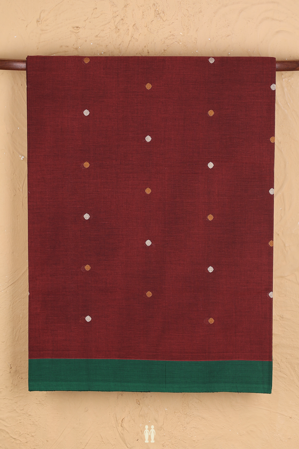 Coimbatore Cotton Saree In Rust Red With Threadwork Buttas