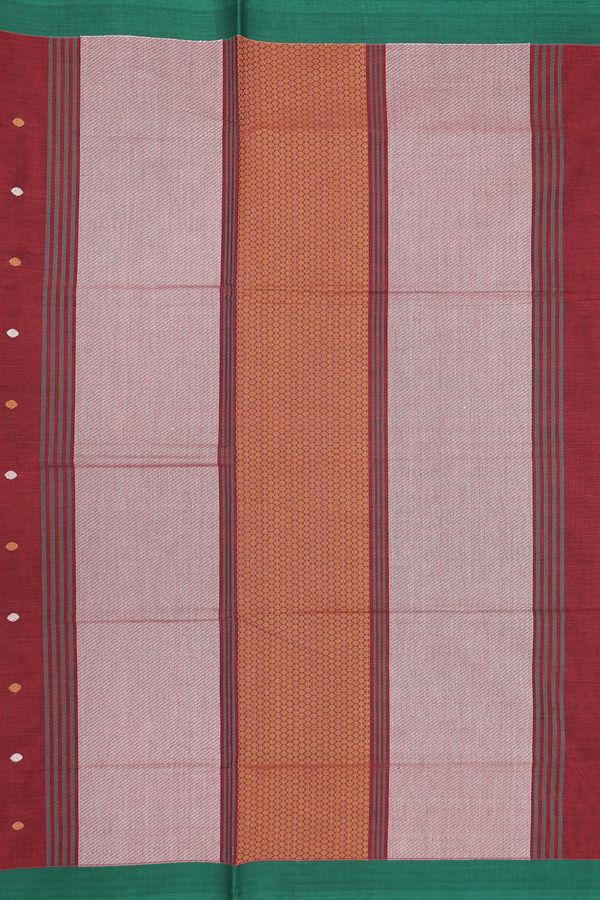 Coimbatore Cotton Saree In Rust Red With Threadwork Buttas