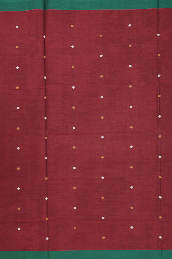 Coimbatore Cotton Saree In Rust Red With Threadwork Buttas