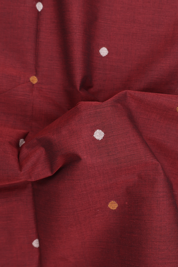 Coimbatore Cotton Saree In Rust Red With Threadwork Buttas