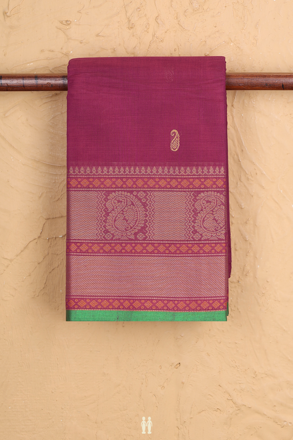 Coimbatore Cotton Saree In Berry Purple With Paisley Buttas