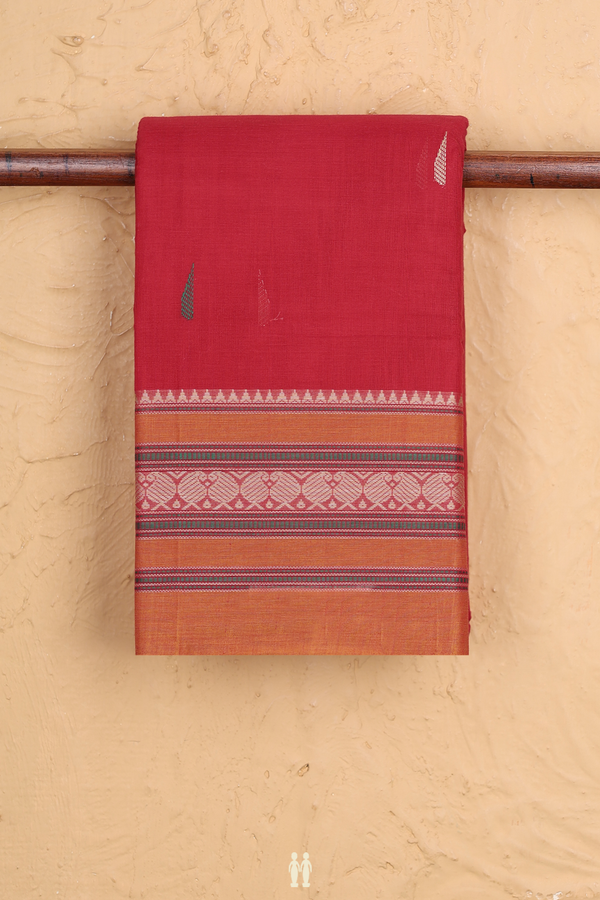 Coimbatore Cotton Saree In Red With Threadwork Buttas