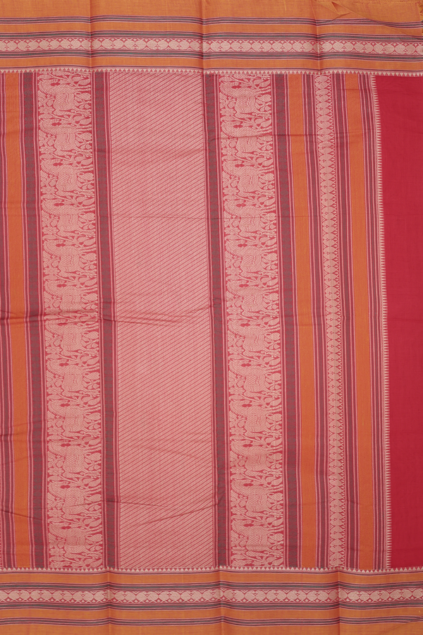 Coimbatore Cotton Saree In Red With Threadwork Buttas