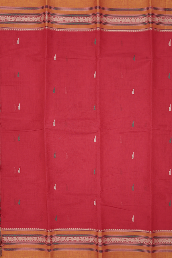 Coimbatore Cotton Saree In Red With Threadwork Buttas