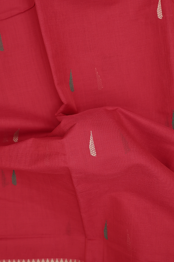 Coimbatore Cotton Saree In Red With Threadwork Buttas