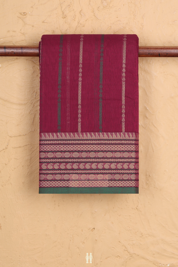 Coimbatore Cotton Saree In Rose Red With Stripes Design