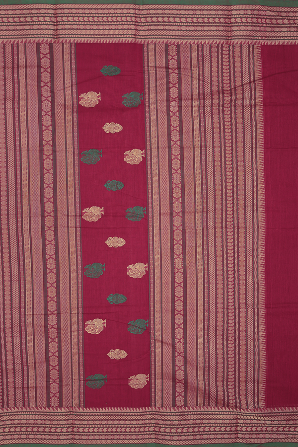 Coimbatore Cotton Saree In Rose Red With Stripes Design