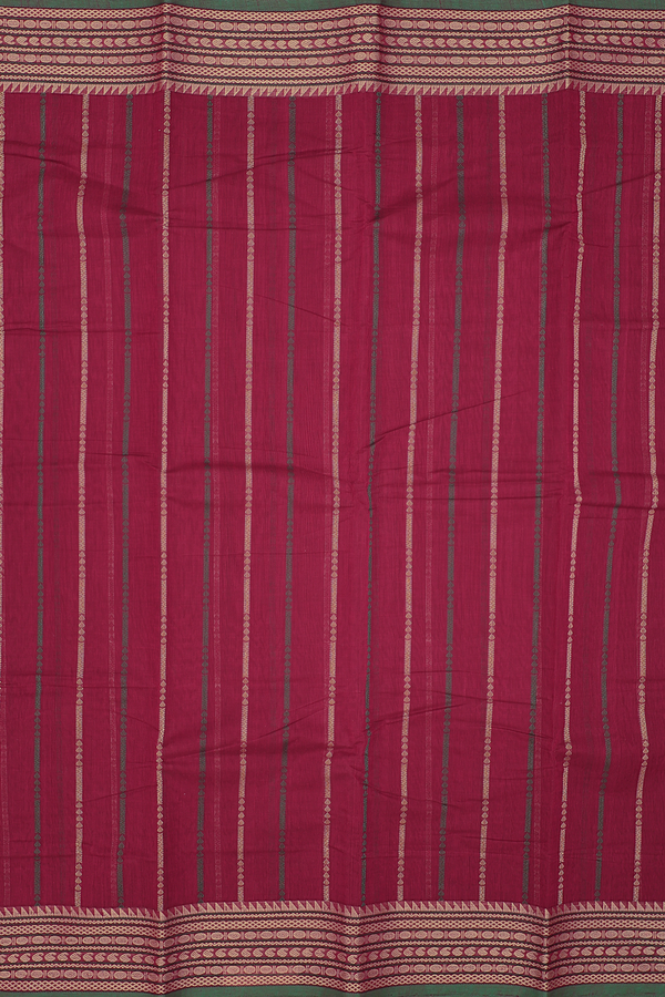 Coimbatore Cotton Saree In Rose Red With Stripes Design