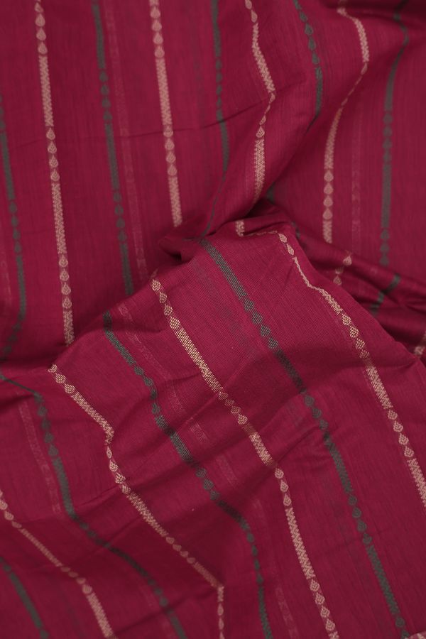 Coimbatore Cotton Saree In Rose Red With Stripes Design