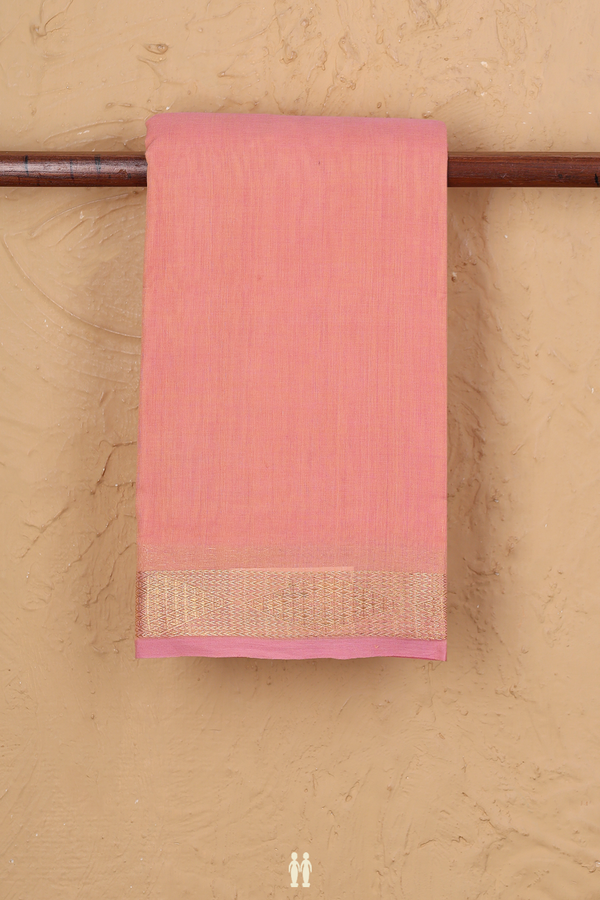 Kanchi Cotton Saree In Peach Pink With Zari Border