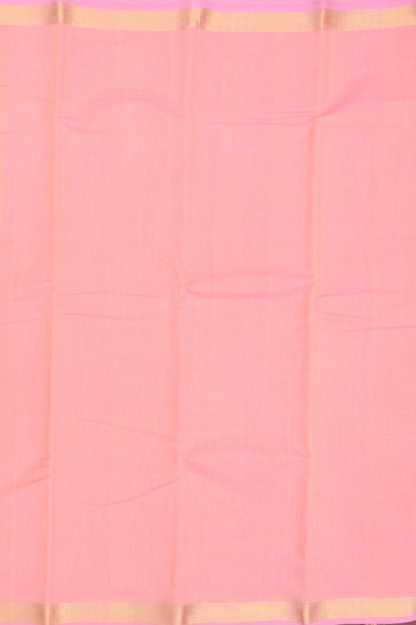 Kanchi Cotton Saree In Peach Pink With Zari Border