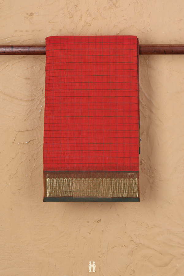 Kanchi Cotton Saree In Spiced Orange With Checks Design