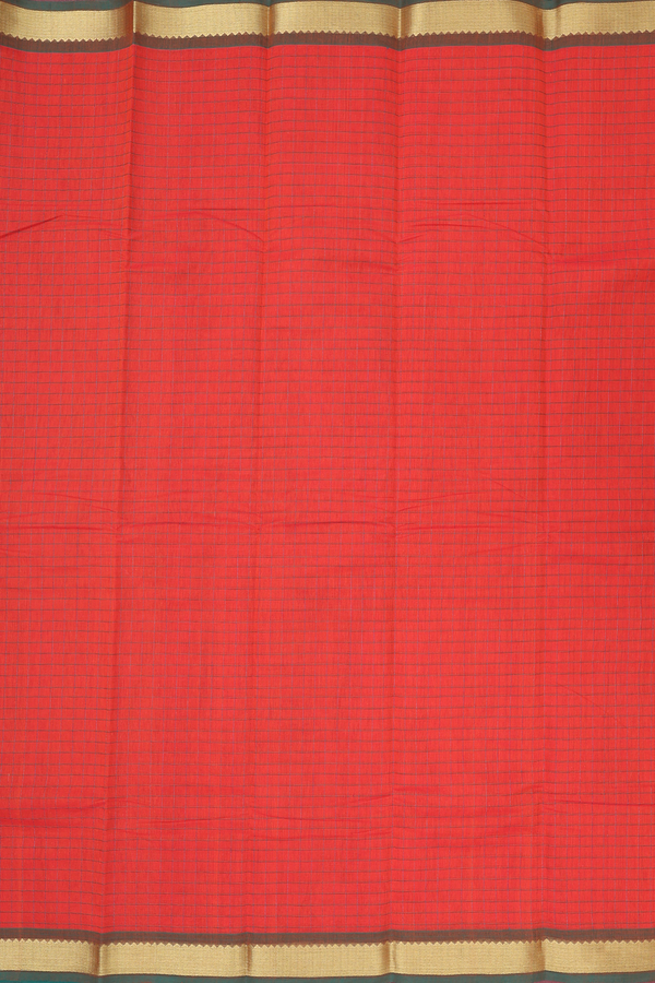 Kanchi Cotton Saree In Spiced Orange With Checks Design