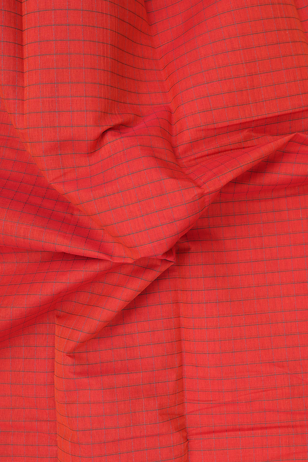 Kanchi Cotton Saree In Spiced Orange With Checks Design