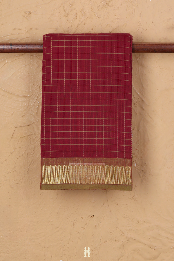 Kanchi Cotton Saree In Red With Checks Design