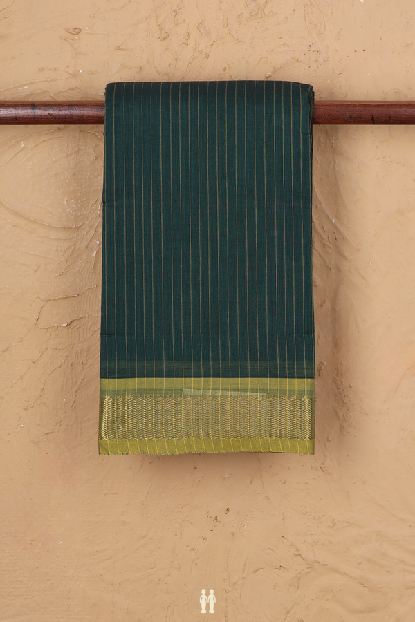 Kanchi Cotton Saree In Forest Green With Stripes Design