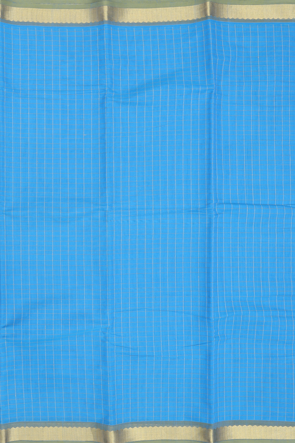Kanchi Cotton Saree In Deep Sky Blue With Checks Design