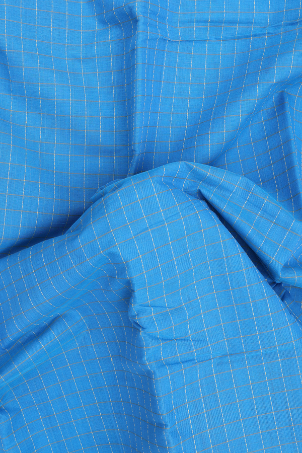 Kanchi Cotton Saree In Deep Sky Blue With Checks Design
