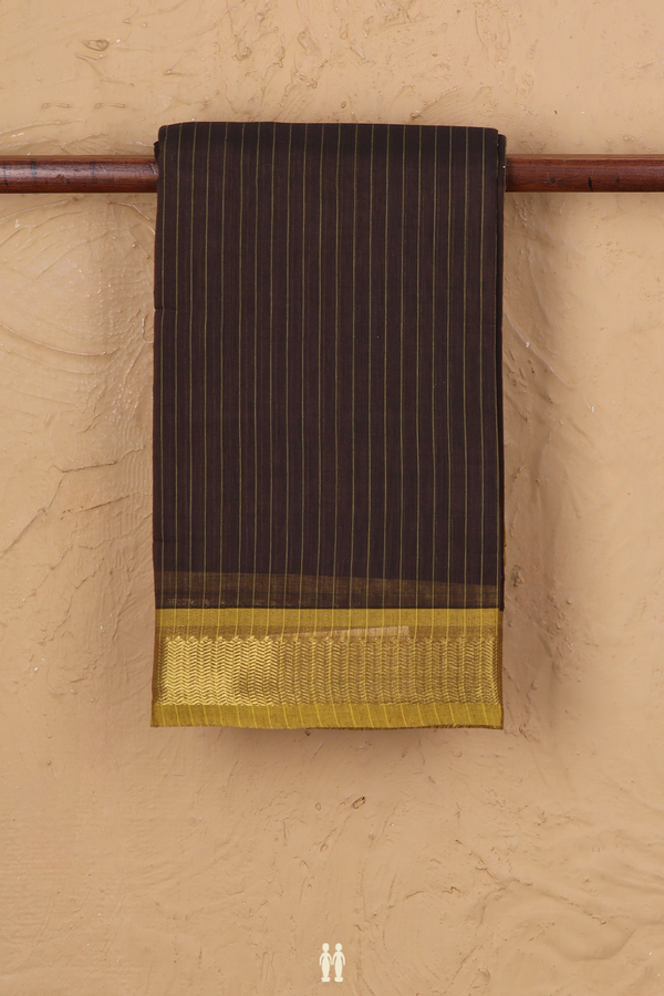 Kanchi Cotton Saree In Dark Oak Brown With Stripes Design