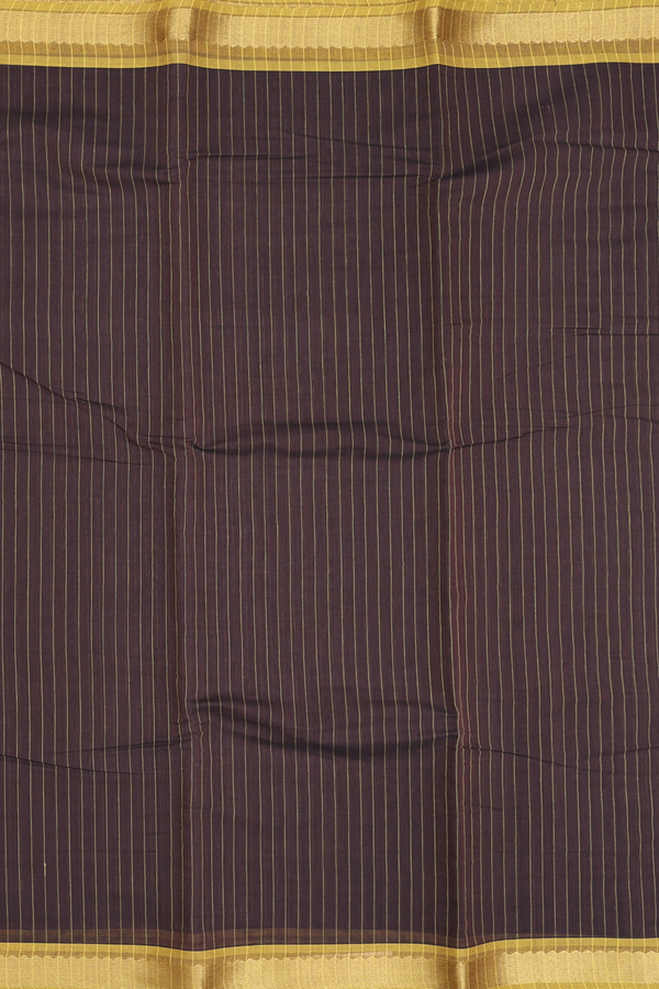 Kanchi Cotton Saree In Dark Oak Brown With Stripes Design