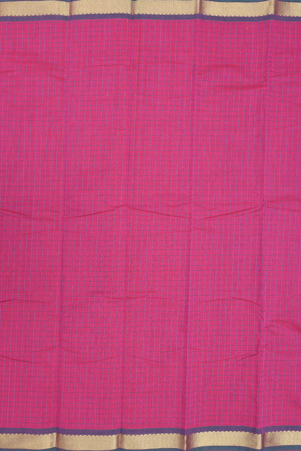 Kanchi Cotton Saree In Rose Red With Checks Design