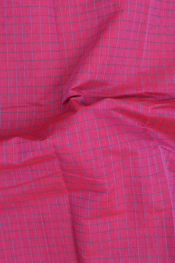 Kanchi Cotton Saree In Rose Red With Checks Design