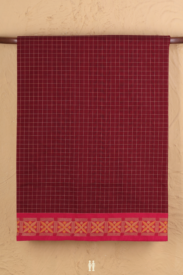 Coimbatore Cotton Saree In Ruby Red With Checks Design