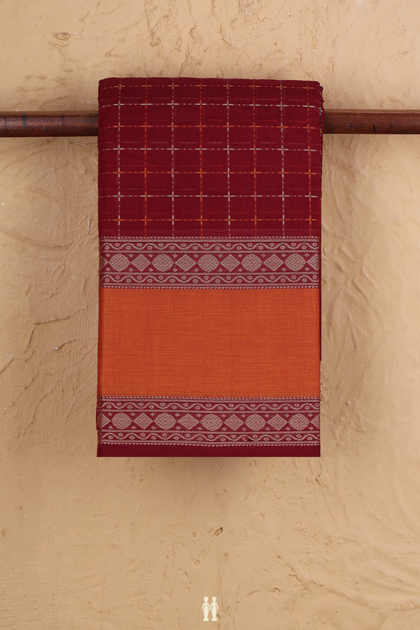 Coimbatore Cotton Saree In Burgundy Red With Checks Design