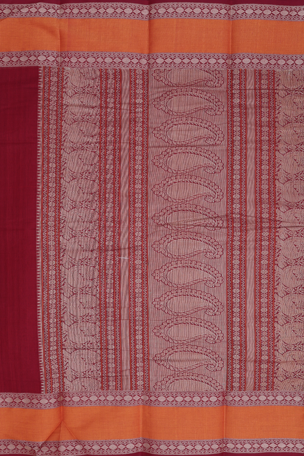 Coimbatore Cotton Saree In Burgundy Red With Checks Design