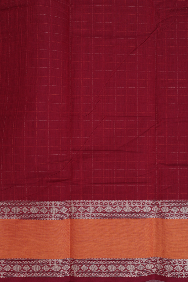 Coimbatore Cotton Saree In Burgundy Red With Checks Design