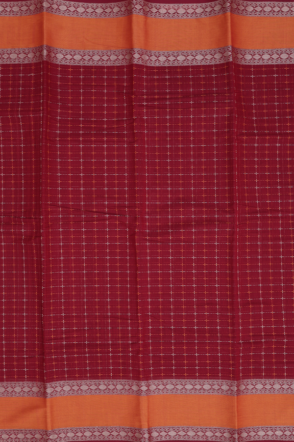 Coimbatore Cotton Saree In Burgundy Red With Checks Design