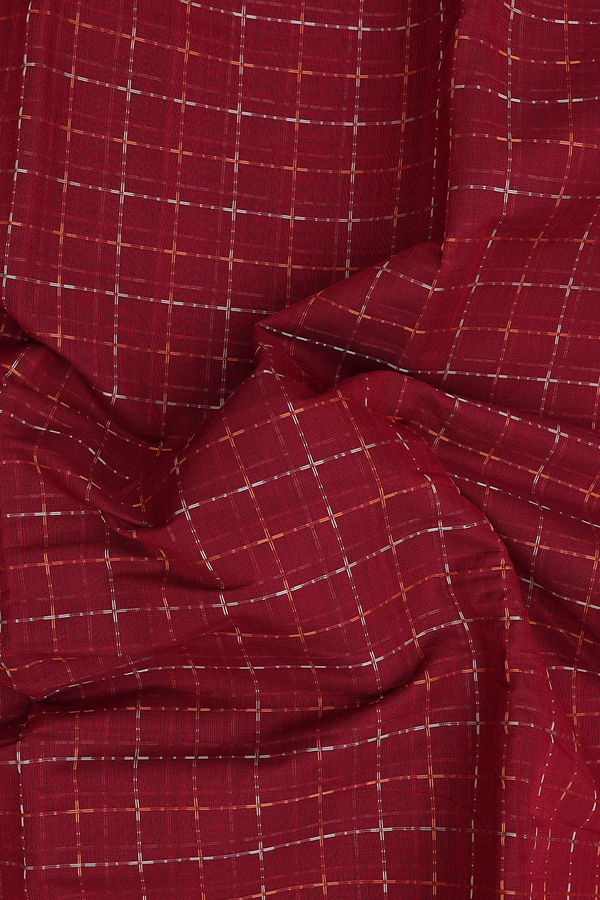 Coimbatore Cotton Saree In Burgundy Red With Checks Design