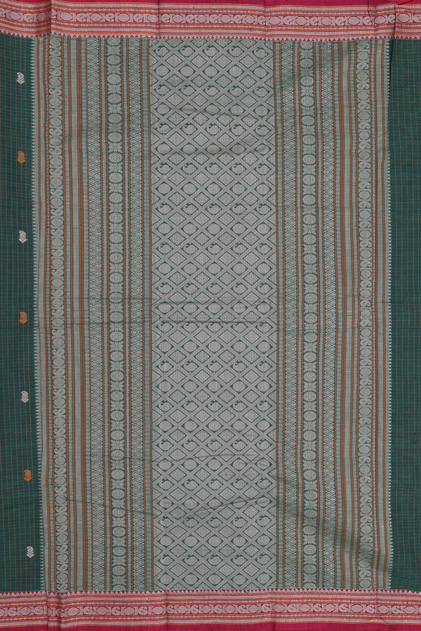 Coimbatore Cotton Saree In Forest Green With Checks Design
