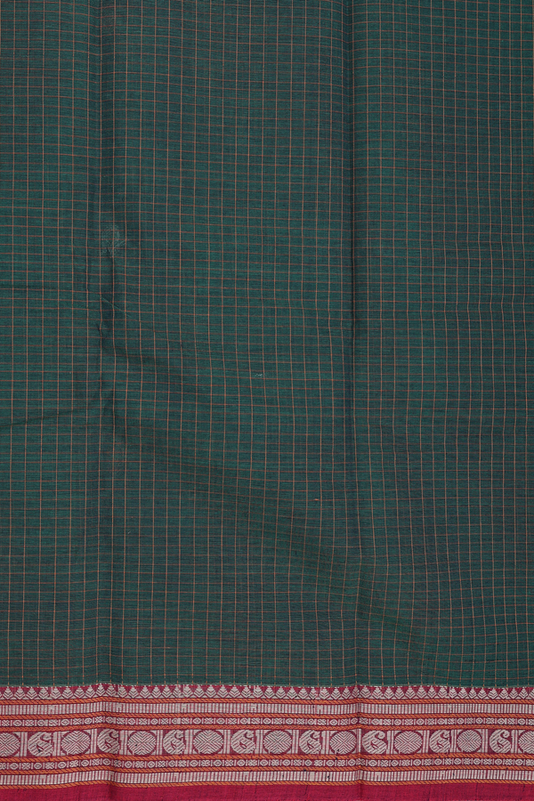Coimbatore Cotton Saree In Forest Green With Checks Design