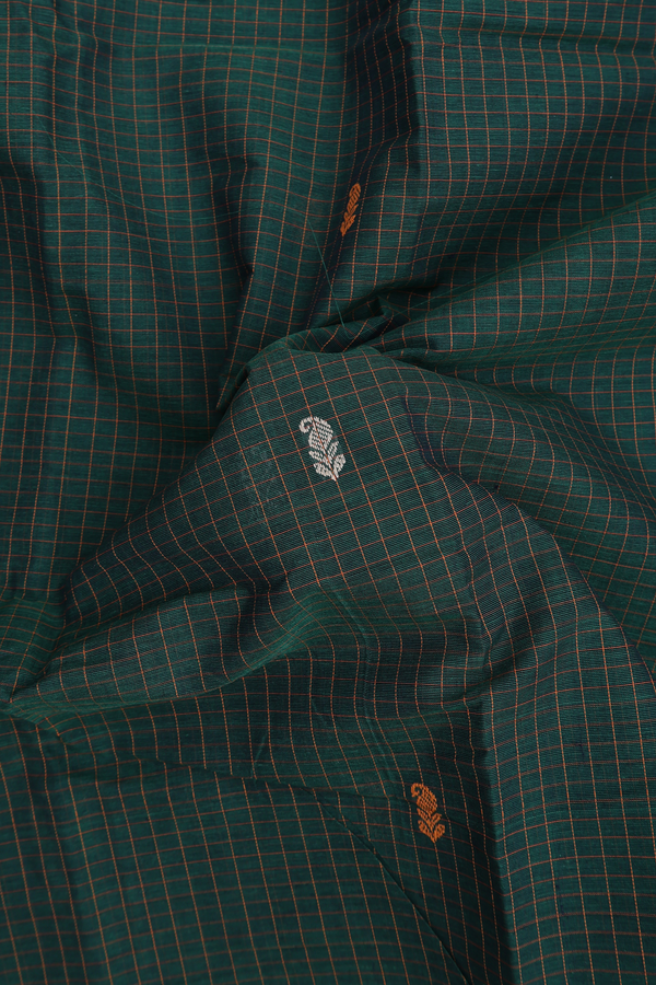 Coimbatore Cotton Saree In Forest Green With Checks Design