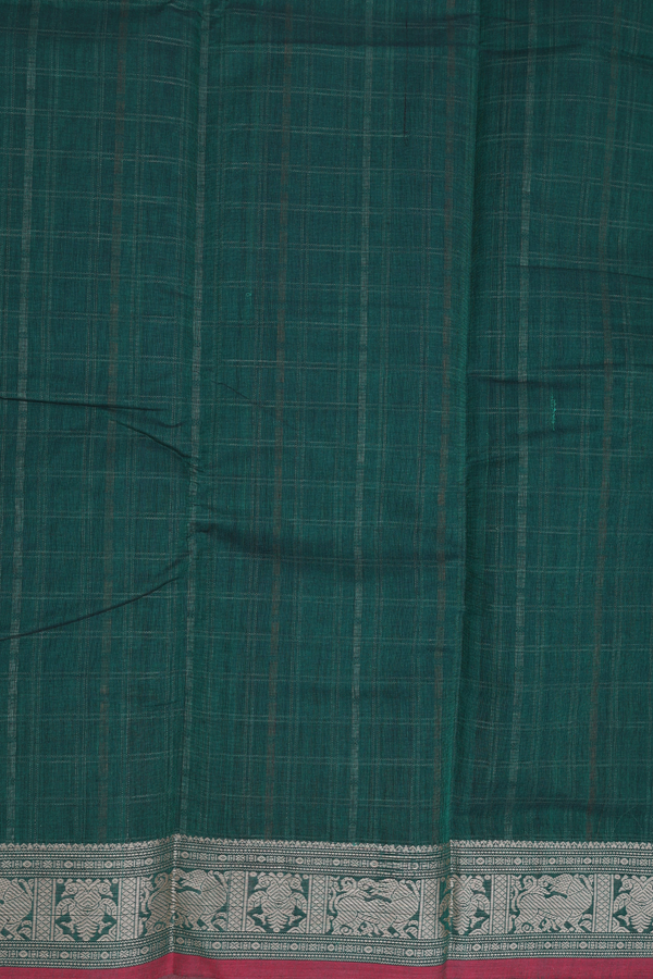 Coimbatore Cotton Saree In Forest Green With Checks Design