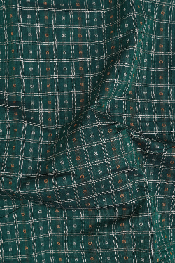 Coimbatore Cotton Saree In Forest Green With Checks Design