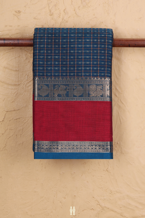 Coimbatore Cotton Saree In Blue With Checks Design